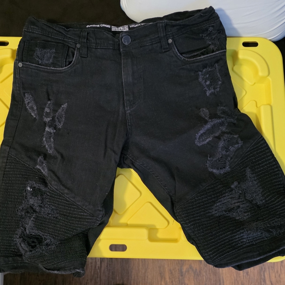 Jordan Craig Legacy Edition Black Jean Shorts Distressed Casual, Size 36